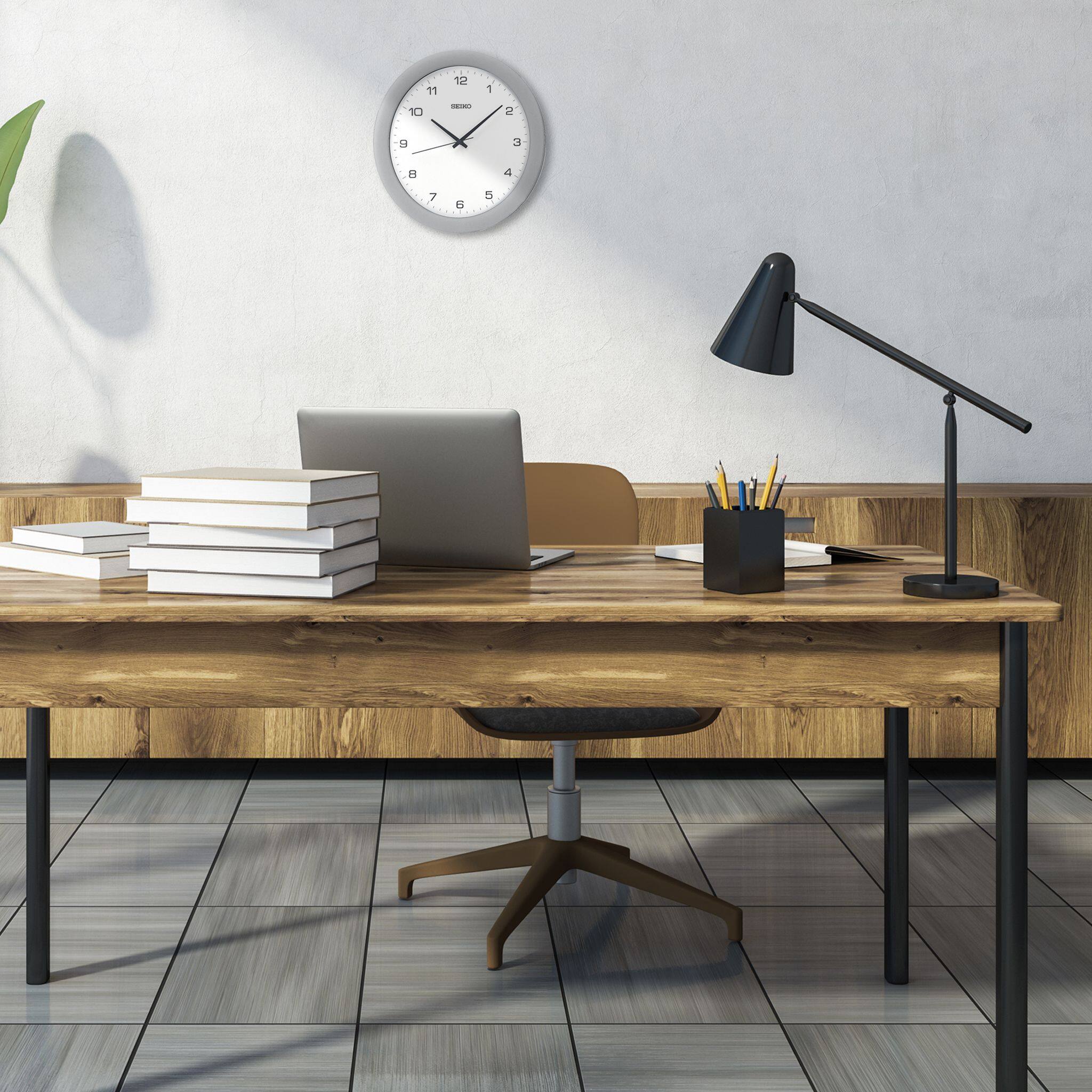 Left. Seiko - Seiko 12" Stylish Brushed Silver Metal Quiet Sweep Wall Clock - Silver Tone Metallic.