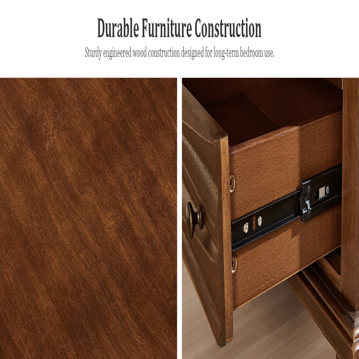 Durable Furniture Construction  
Sturdy engineered wood construction designed for long-term bedroom use.