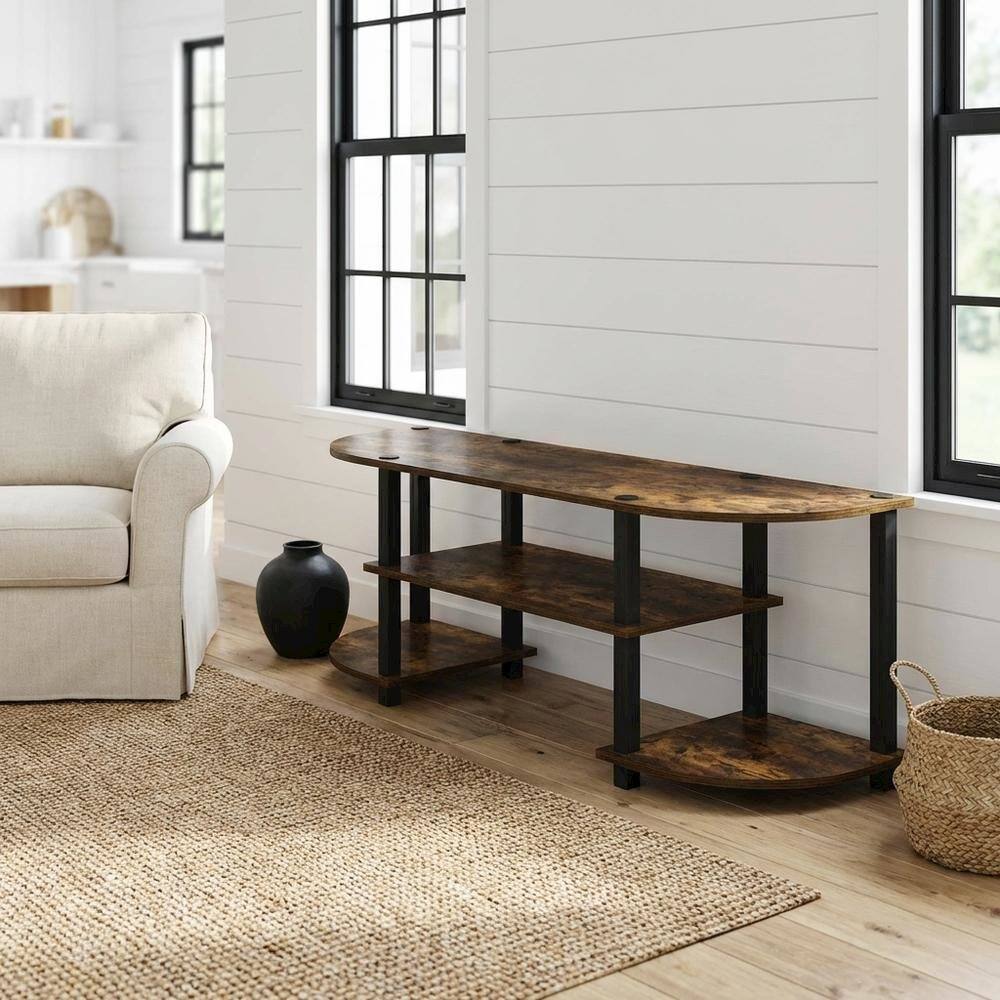 Alt View 1. FurniFact - Wood TV Stand with Amber Pine and Black Finish for Living Room Storage - Brown Black.