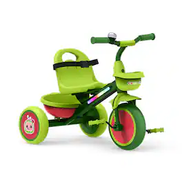 Jetson - CoComelon Light-Up Trike with Front and Rear Baskets, Seatbelt and Bell - Green