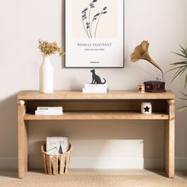 GOODSILO - Modern Rustic Wood Console Table with Open Shelf and Decorative Bead Detailing for Entryway or Living Room - Natural