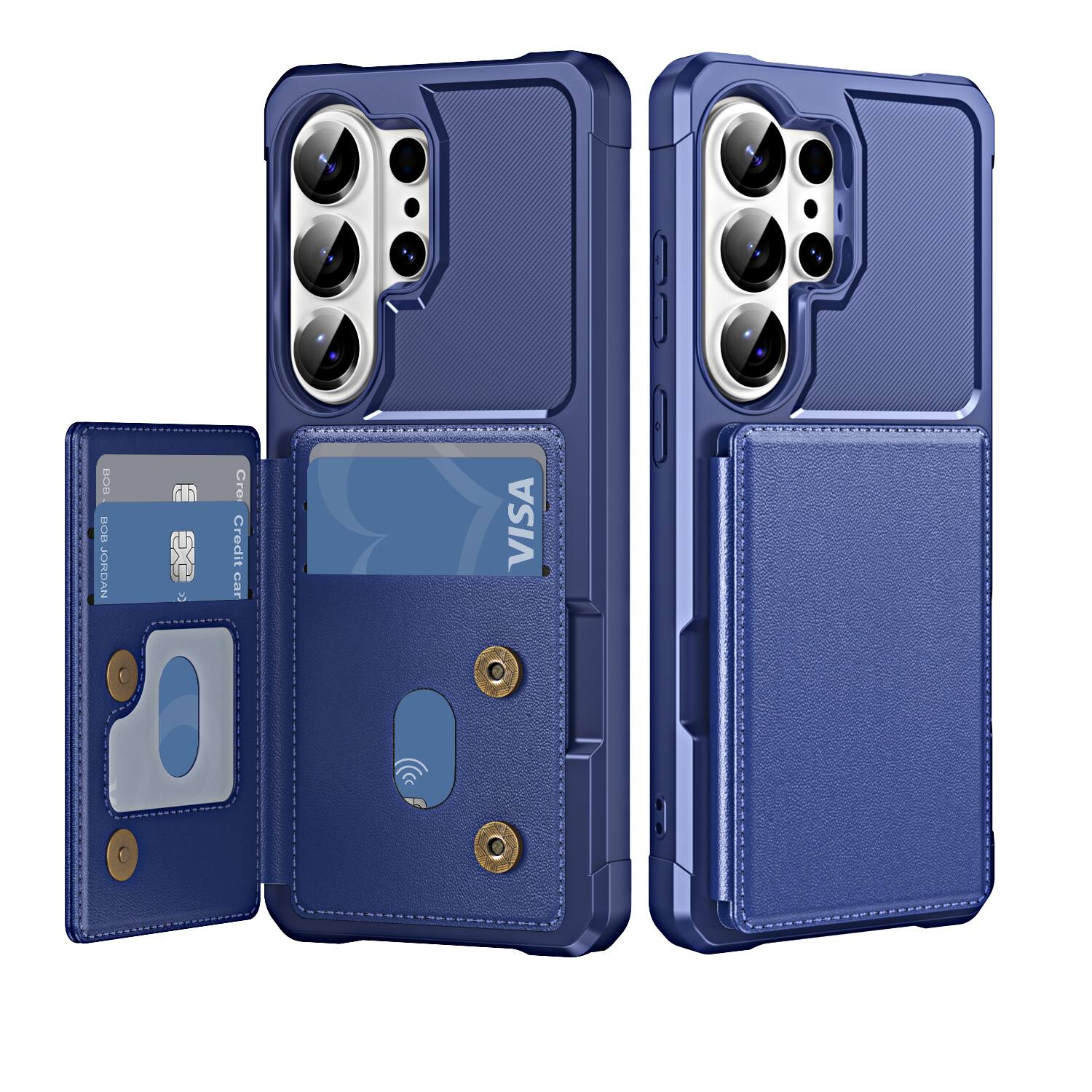 Dteck - For Samsung Galaxy S26 Ultra Wallet Case, Shockproof Rugged PC+ TPU Flip Kickstand Card Slots Cover - Darkblue