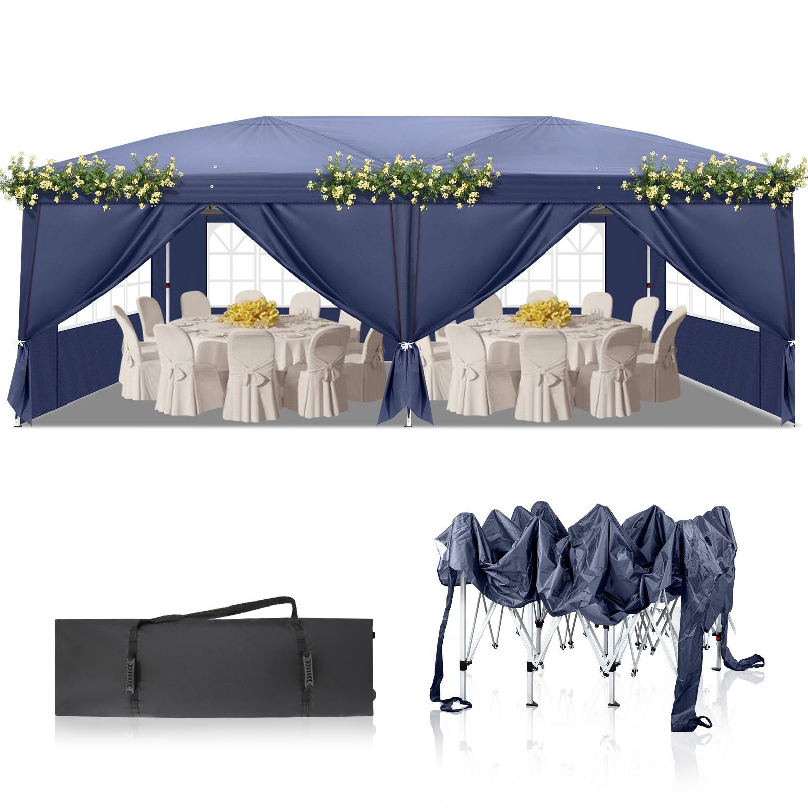Angle. Winado - 10x20ft Pop Up Canopy Tent, Outdoor Instant Shelter Folding Canopy with 6 Side Walls and Carry Bag for Events.