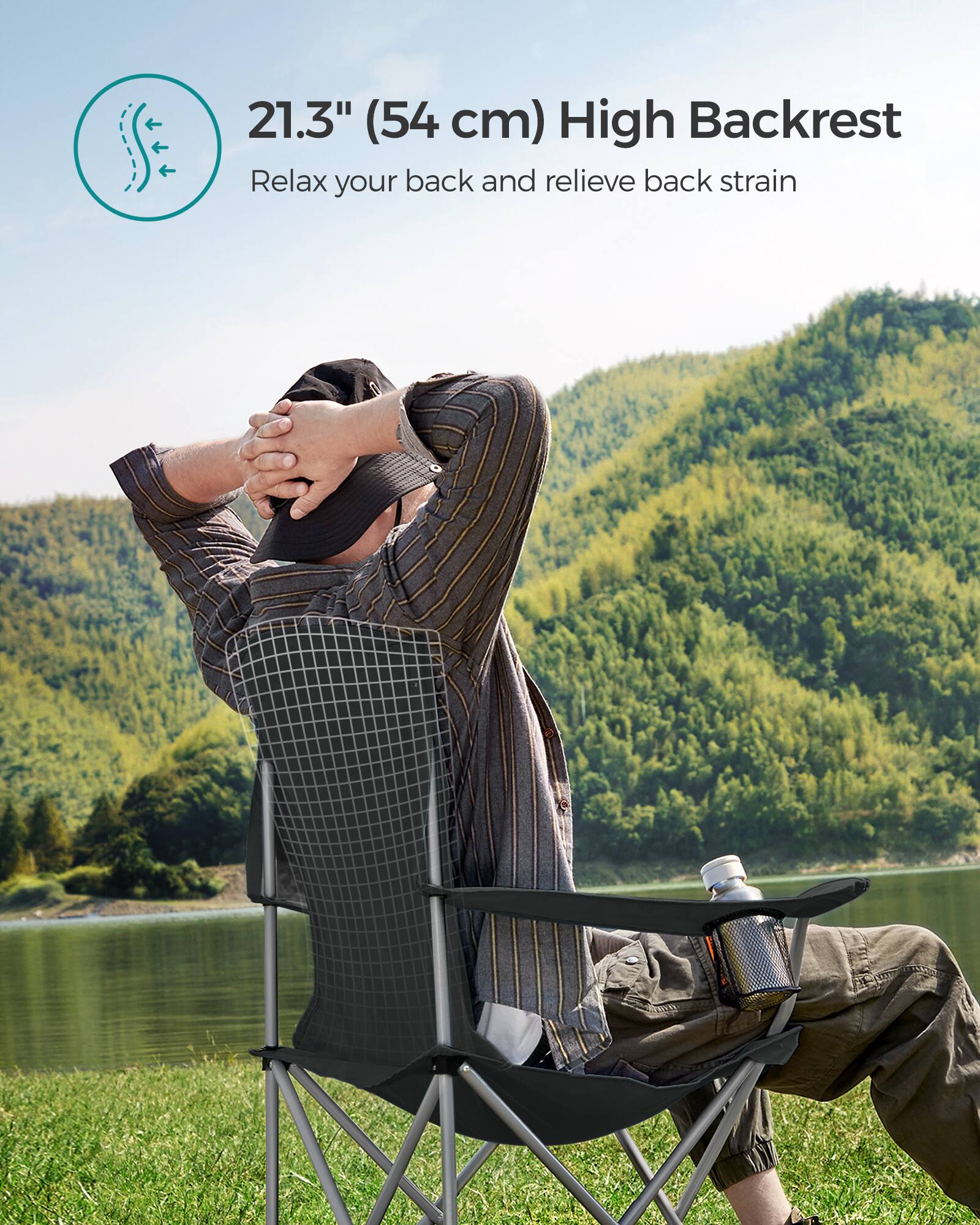 21.3" (54 cm) High Backrest  
Relax your back and relieve back strain