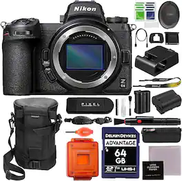 Bundle - Nikon - Z 6II FX-Format Mirrorless Camera w/ 64GB SD Card, Extra Battery, Hand/Wrist Strap + More | Z6 II - Black