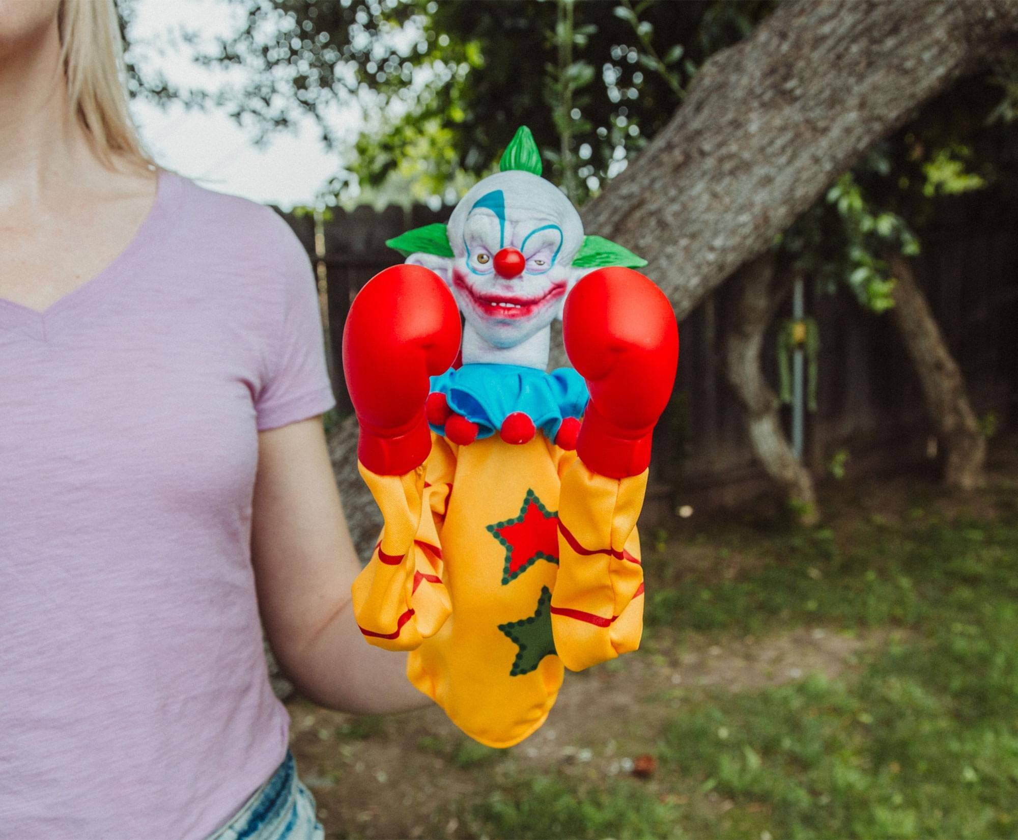 Alt View 4. Toynk - Horror Reachers Killer Klowns Shorty 13-Inch Boxing Puppet | Toynk Exclusive - Yellow.