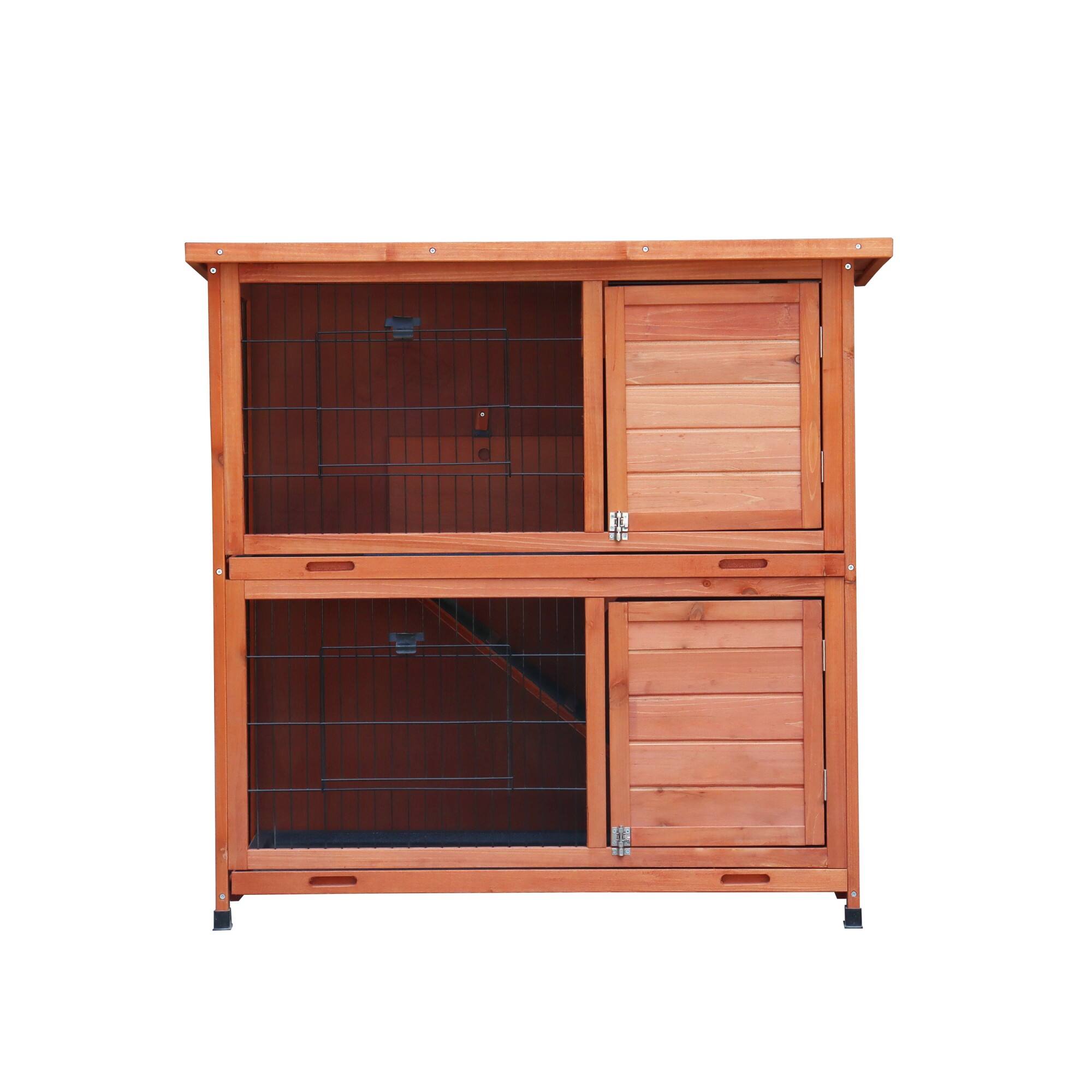 Alt View 5. Glintex - Rabbit Hutch Outdoor, 2-Story Rabbit Cage Indoor with Run, 2 Removable No-Leak Trays, Non-Slip Ramp, Waterproof Roof.