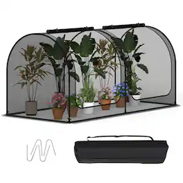 Gymax - 98 x 48 x 48in Portable Crop Cage w/2 Roll-Up Zippered Doors 4 Ground Stakes - Black