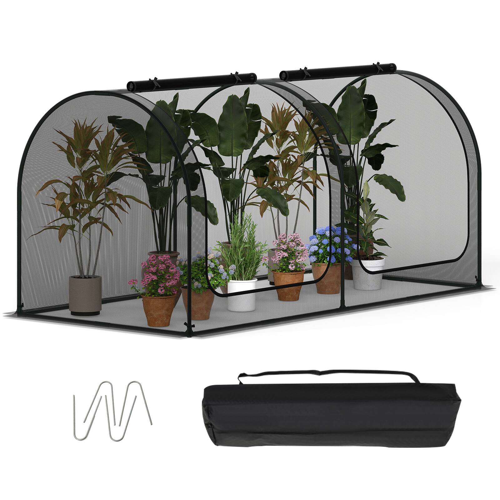 Front. Gymax - Gymax 98 x 48 x 48in Portable Crop Cage w/2 Roll-Up Zippered Doors 4 Ground Stakes - Black.