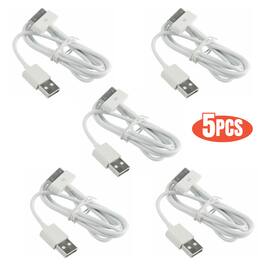 Qixxronics - 5PCS 6ft 30-Pin to USB Charging Cable Cord for Old iPhone 4S / 4, 3G / 3GS, iPad 1/2/3, Old iPod Touch, iPod Nano - White