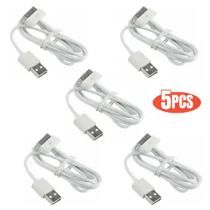 Front. Qixxronics - 5PCS 6ft 30-Pin to USB Charging Cable Cord for Old iPhone 4S / 4, 3G / 3GS, iPad 1/2/3, Old iPod Touch, iPod Nano - White.