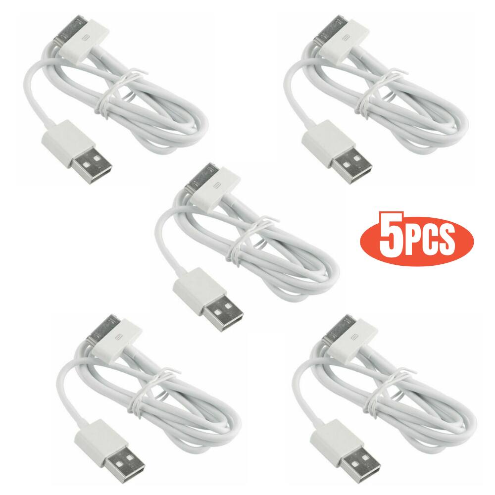 Front. Qixxronics - 5PCS 6ft 30-Pin to USB Charging Cable Cord for Old iPhone 4S / 4, 3G / 3GS, iPad 1/2/3, Old iPod Touch, iPod Nano - White.