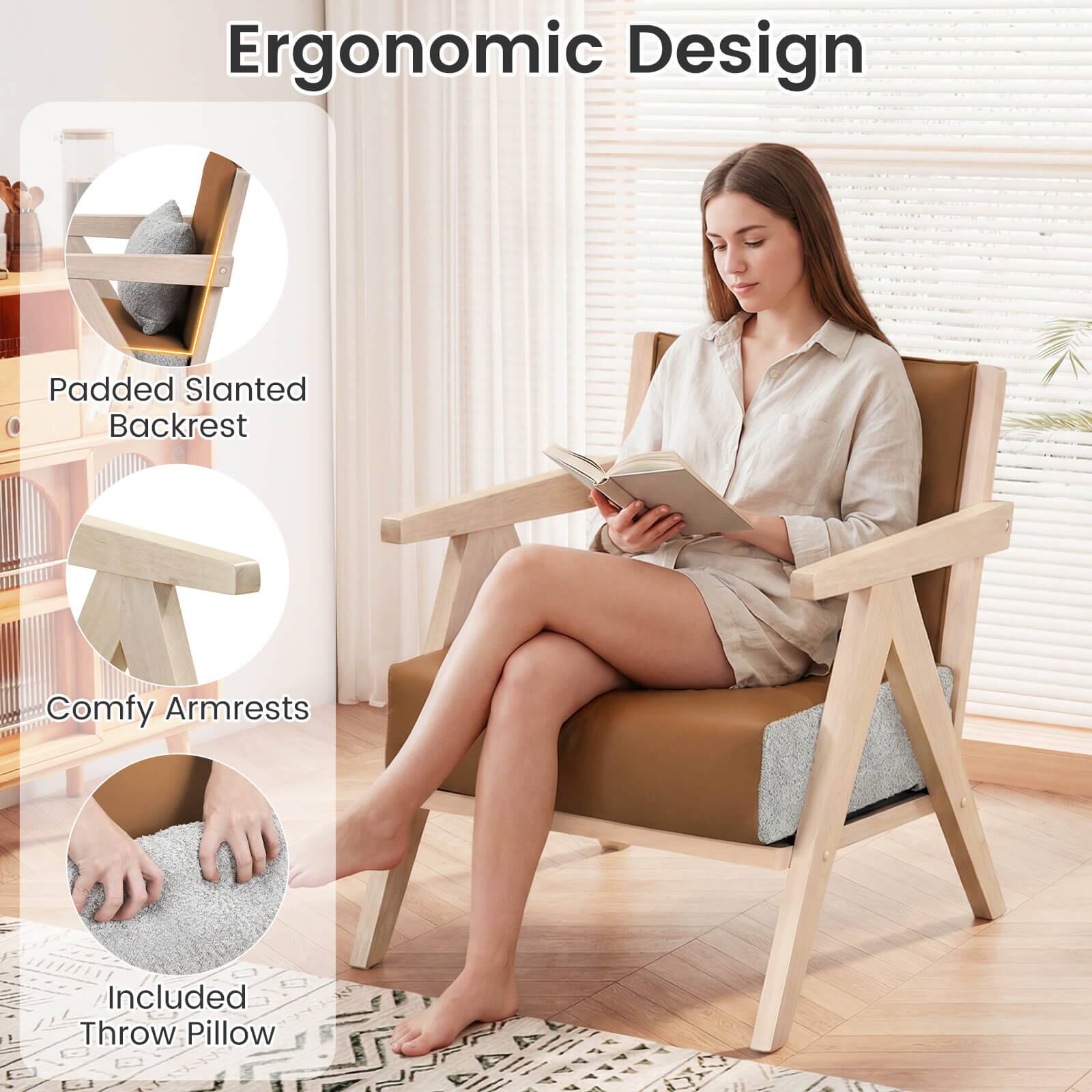 Ergonomic Design

- Padded Slanted Backrest
- Comfy Armrests
- Included Throw Pillow