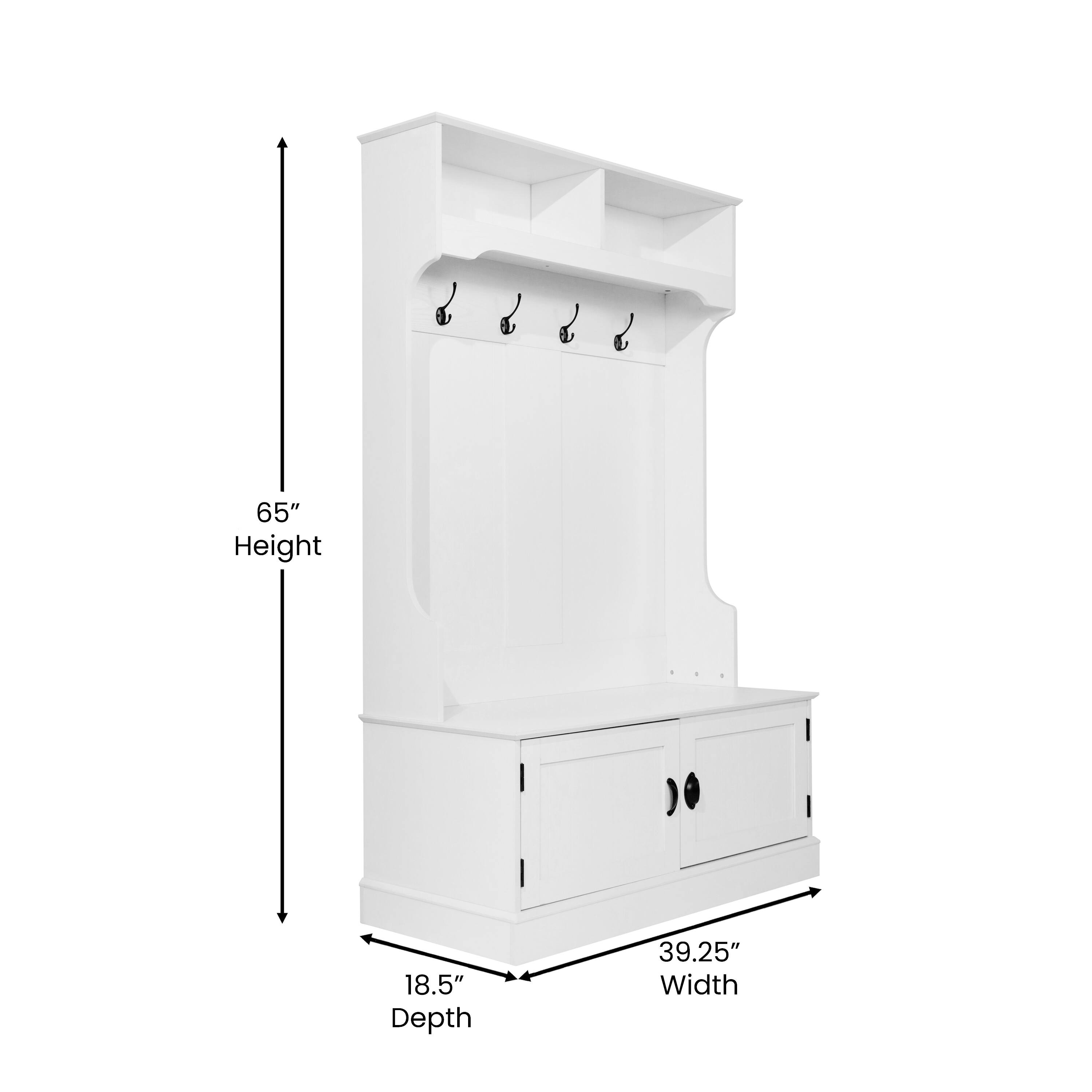 65" Height  
18.5" Depth  
39.25" Width