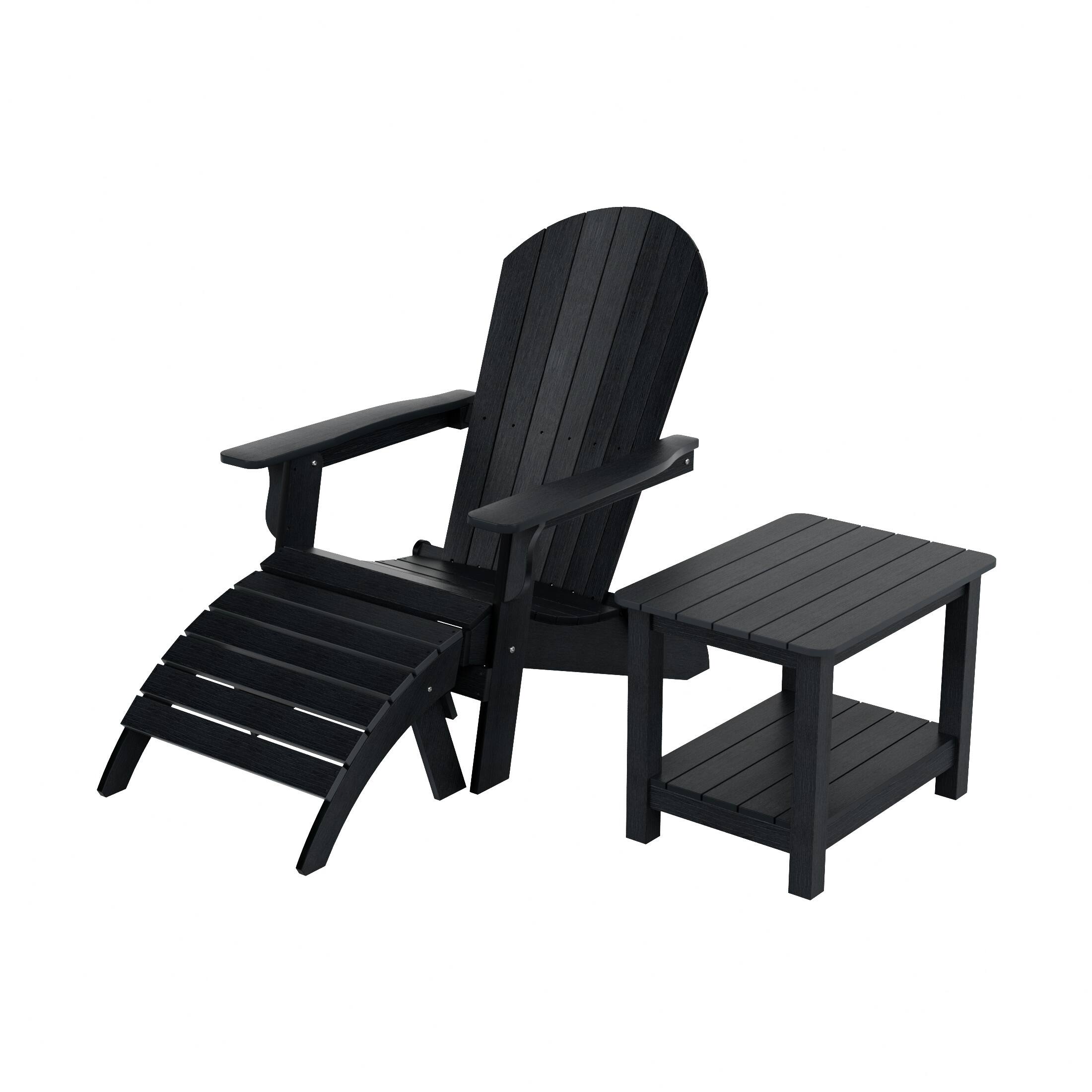 Front. WestinTrends - WestinTrends Tuscany 3-Piece HIPS Outdoor Folding Adirondack Seashell Chair With Folding Ottoman And Side Table - Black.