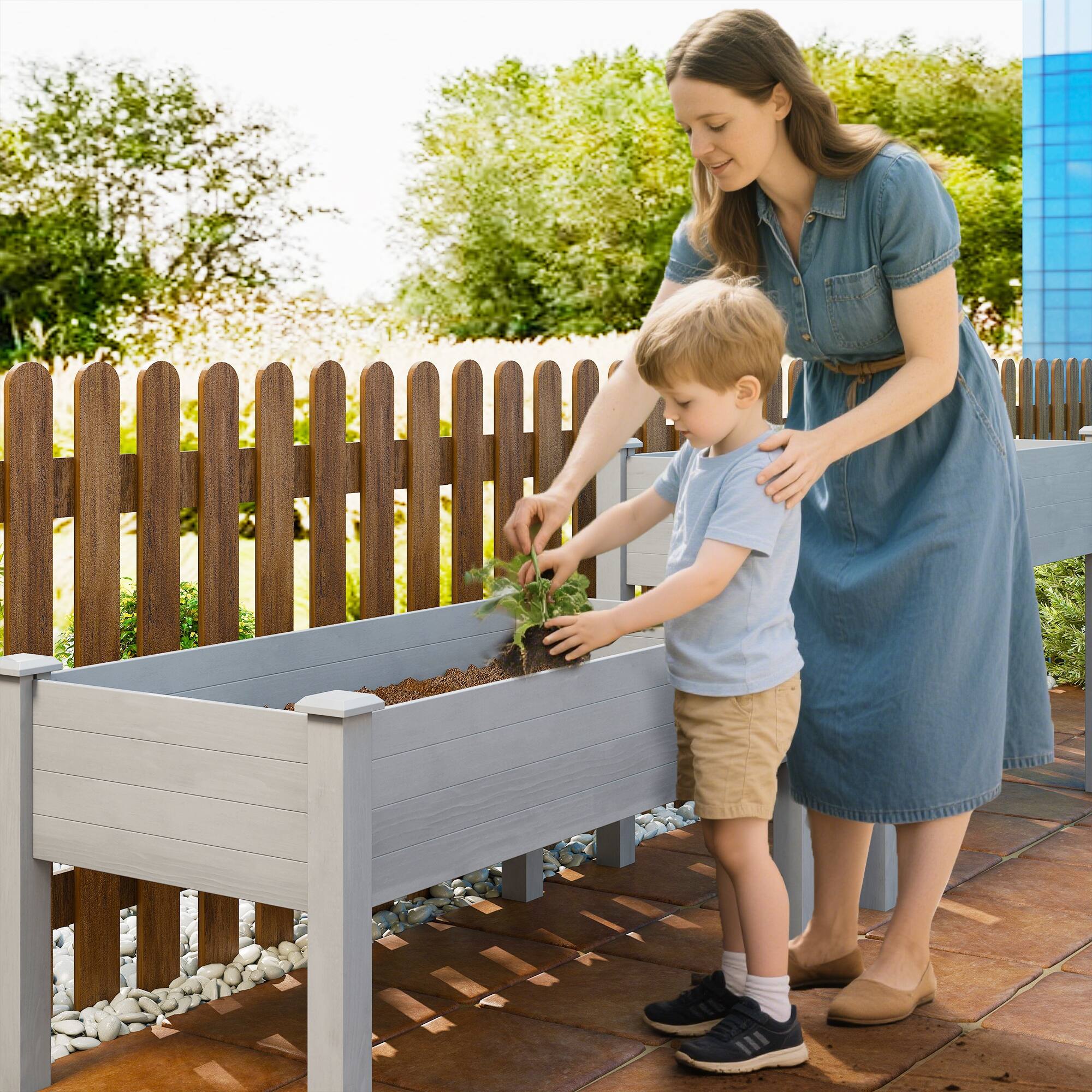 Alt View 8. Outsunny - Tier Raised Garden Bed, Wooden Elevated Planter Box with Legs - Gray.