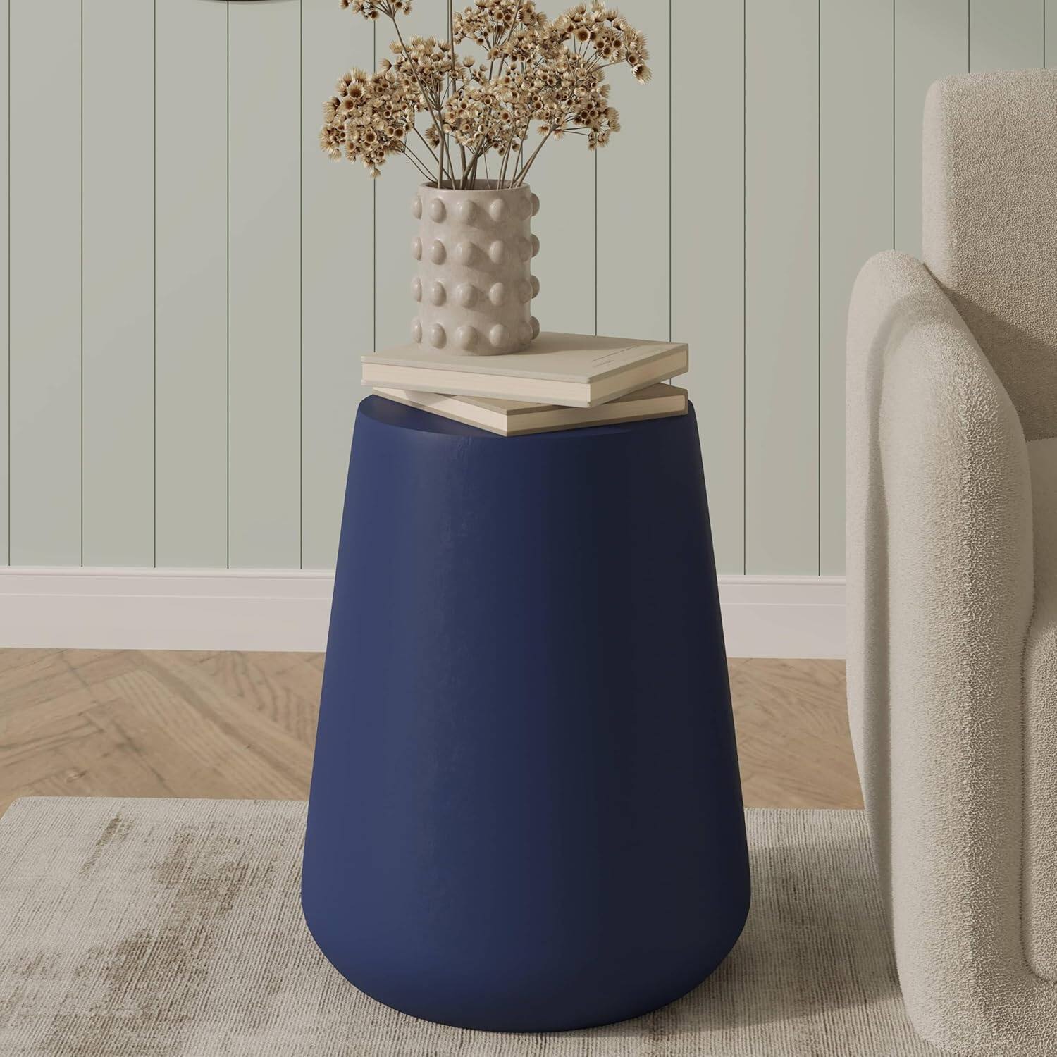Angle. LeisureMod - Glint Tapered Fiberstone Side Table, Marble-Look Modern Indoor/Outdoor Accent Table - Saphire Blue.