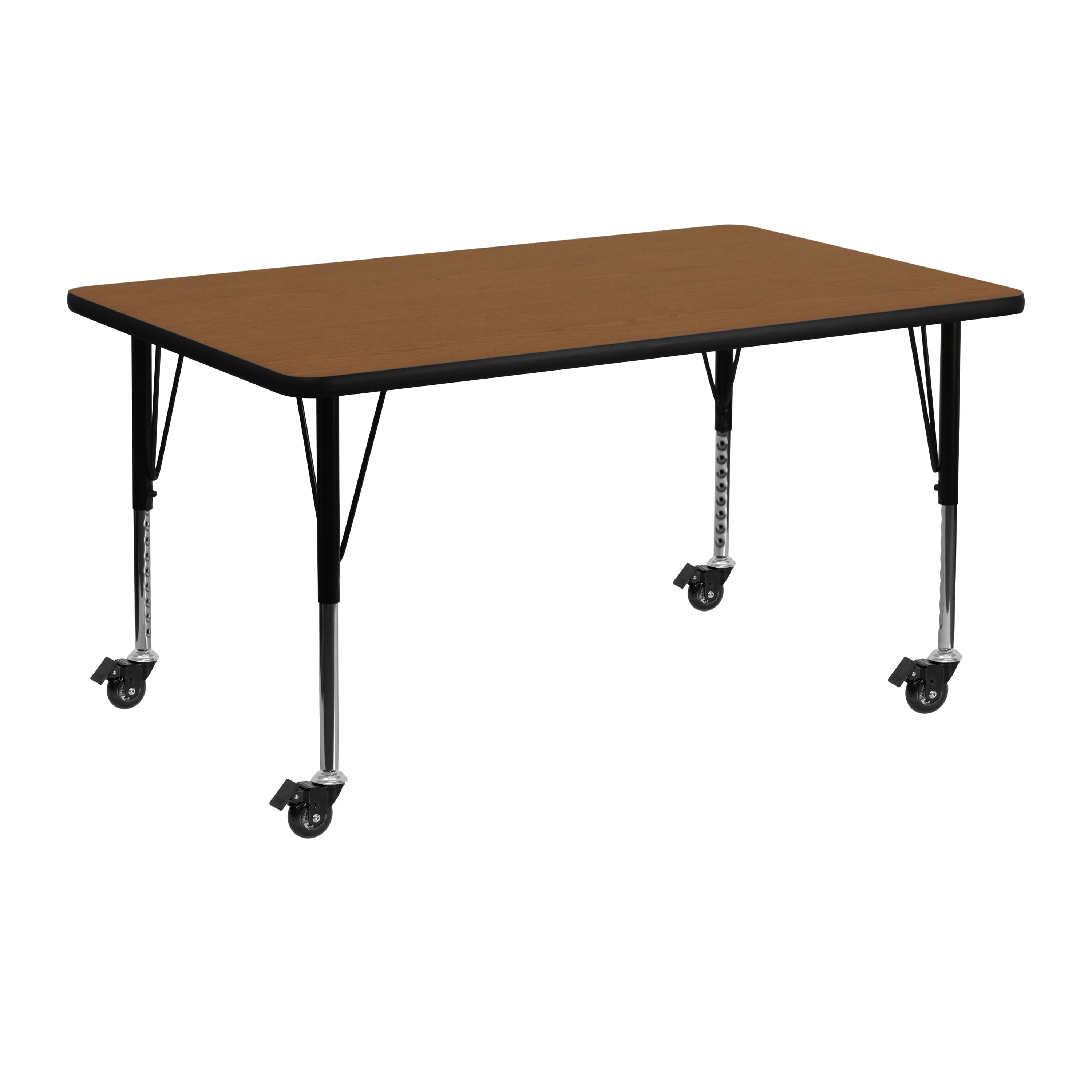 Flash Furniture - Wren Mobile 24''W x 48''L Rectangular Oak HP Laminate Activity Table - Height Adjustable Short Legs - Brown price history on PriceWatchPro
