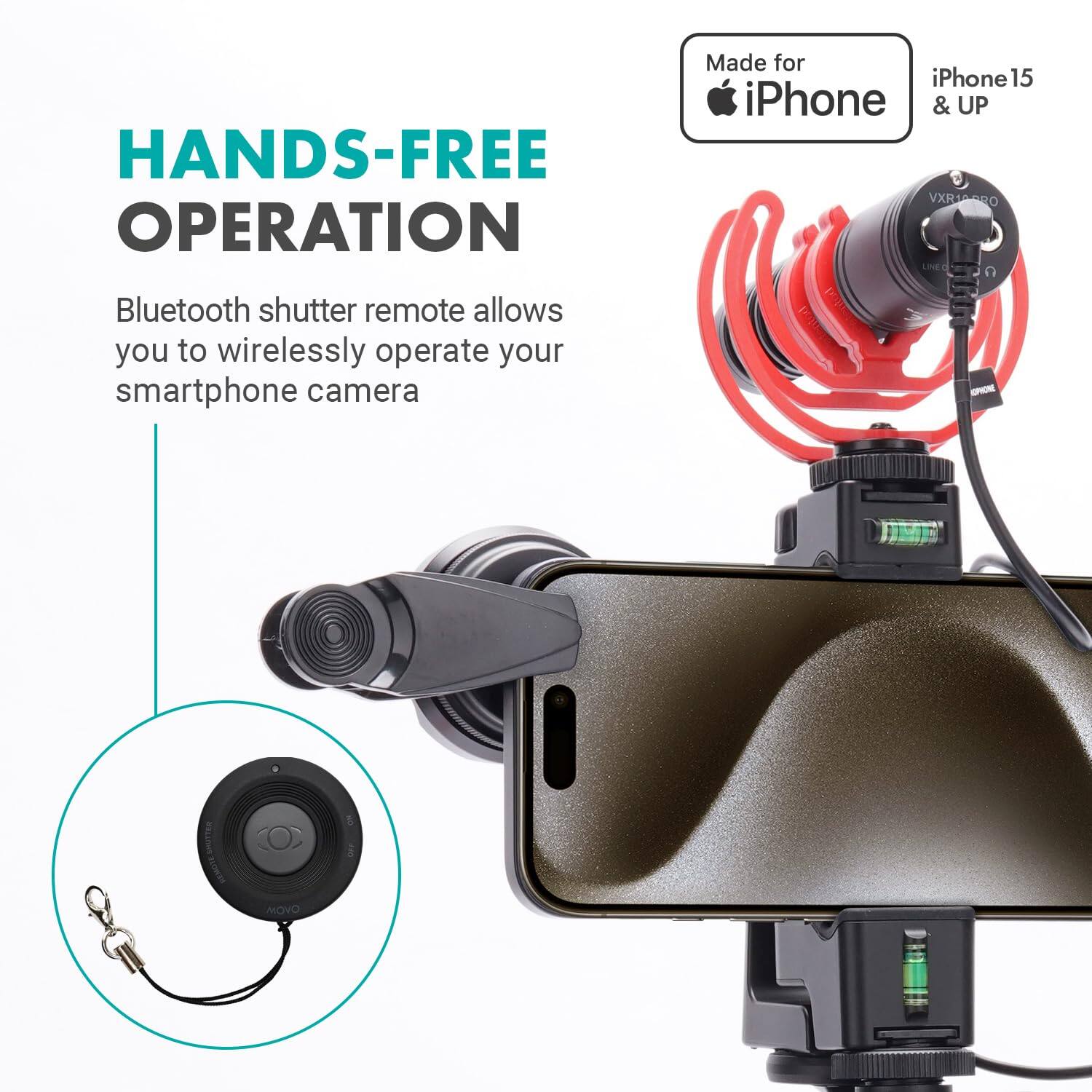 HANDS-FREE OPERATION

Bluetooth shutter remote allows you to wirelessly operate your smartphone camera

Made for iPhone 15 & UP