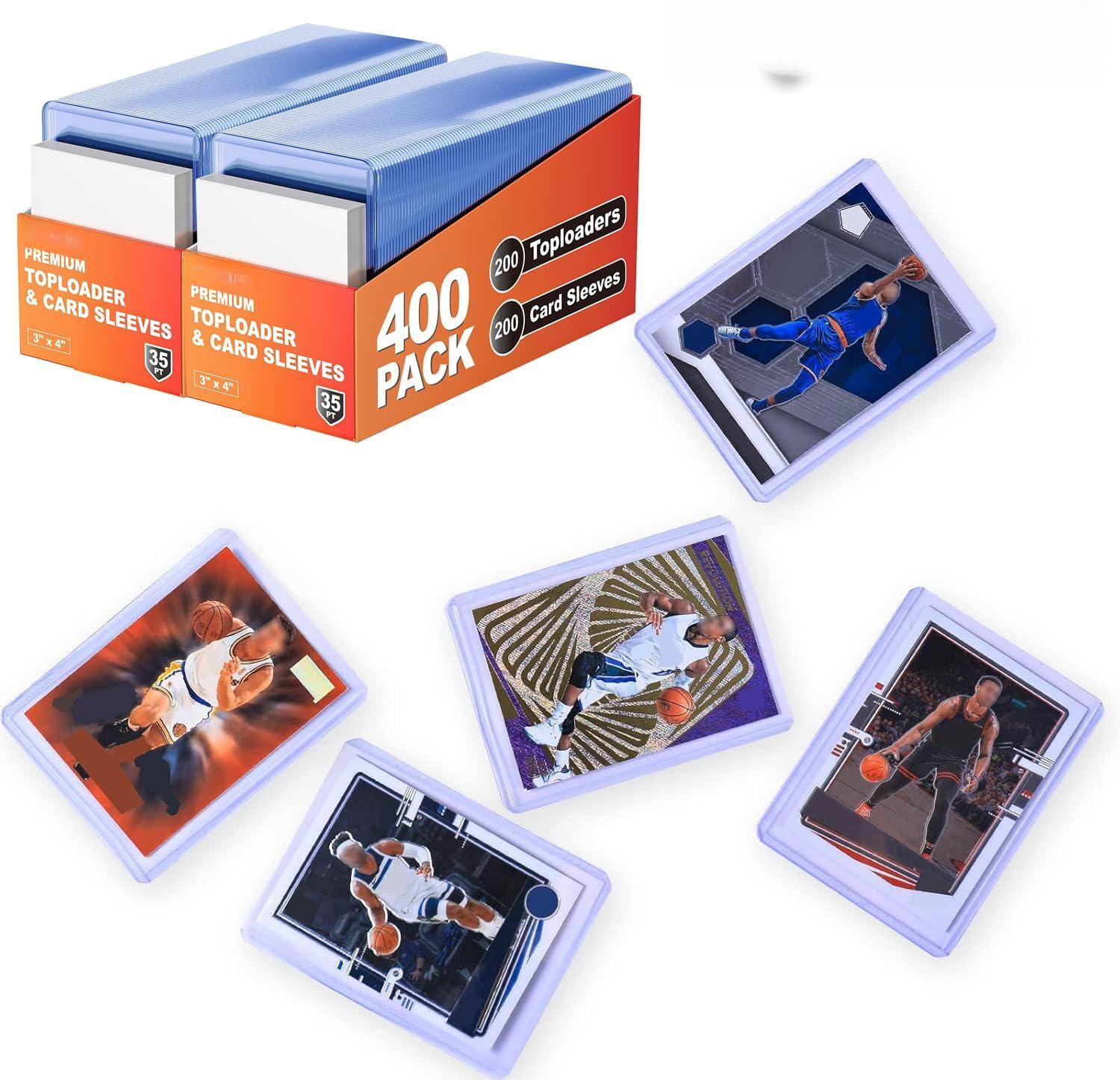 PREMIUM TOPLOADER & CARD SLEEVES  
3" x 4"  
35  
PREMIUM TOPLOADER & CARD SLEEVES  
3" x 6"  
35  
400 PACK  
200 Toploaders  
200 Card Sleeves