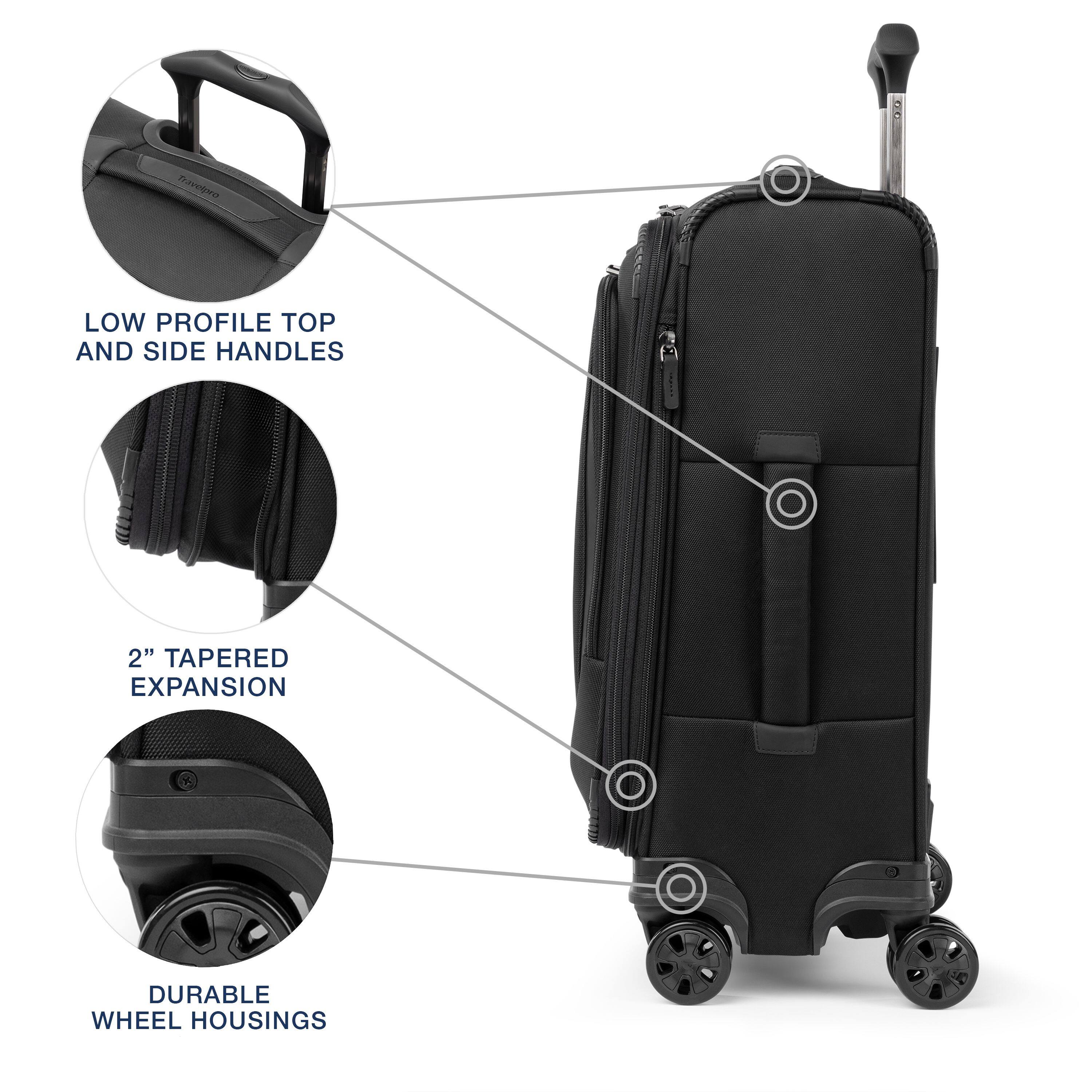 LOW PROFILE TOP AND SIDE HANDLES  
2" TAPERED EXPANSION  
DURABLE WHEEL HOUSINGS