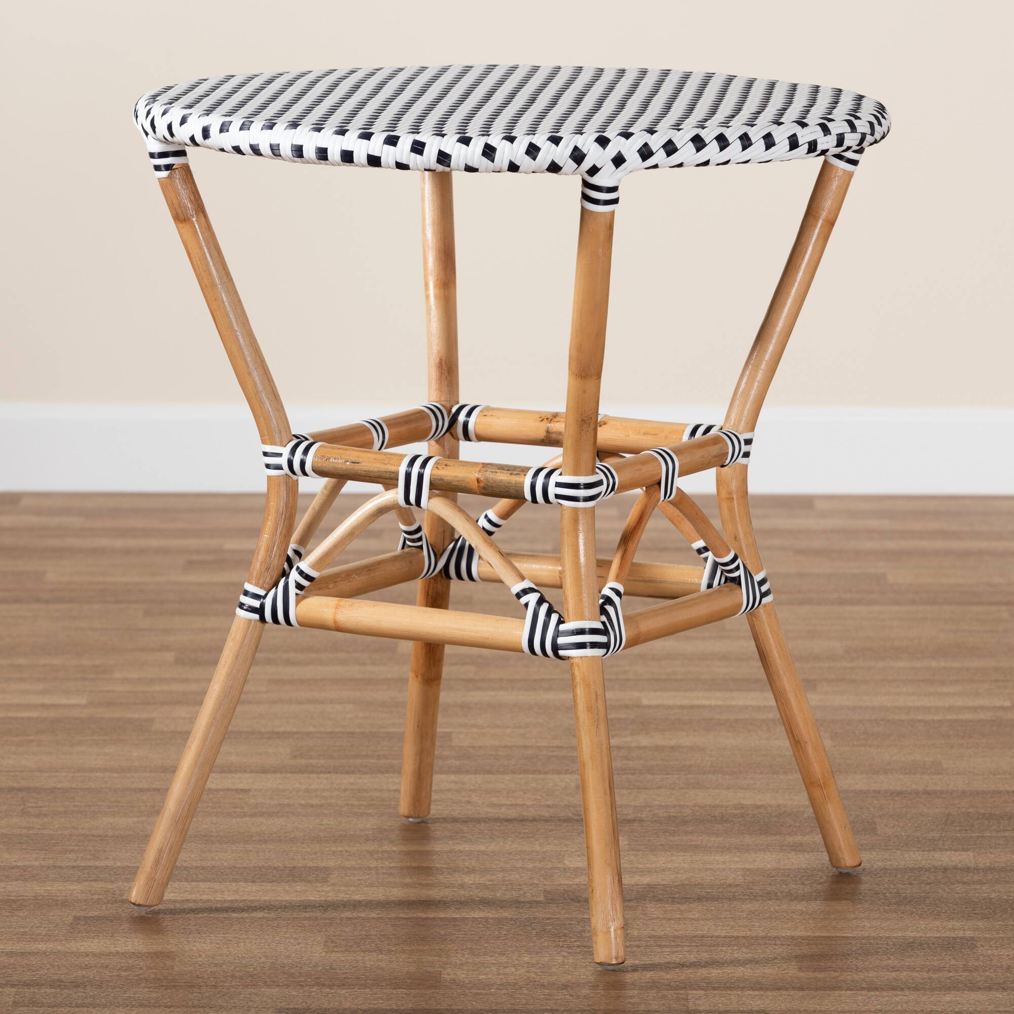 Alt View 4. bali & pari - Tavor Classic French Weaving and Rattan Indoor and Outdoor Bistro Table - Black/White/Brown.