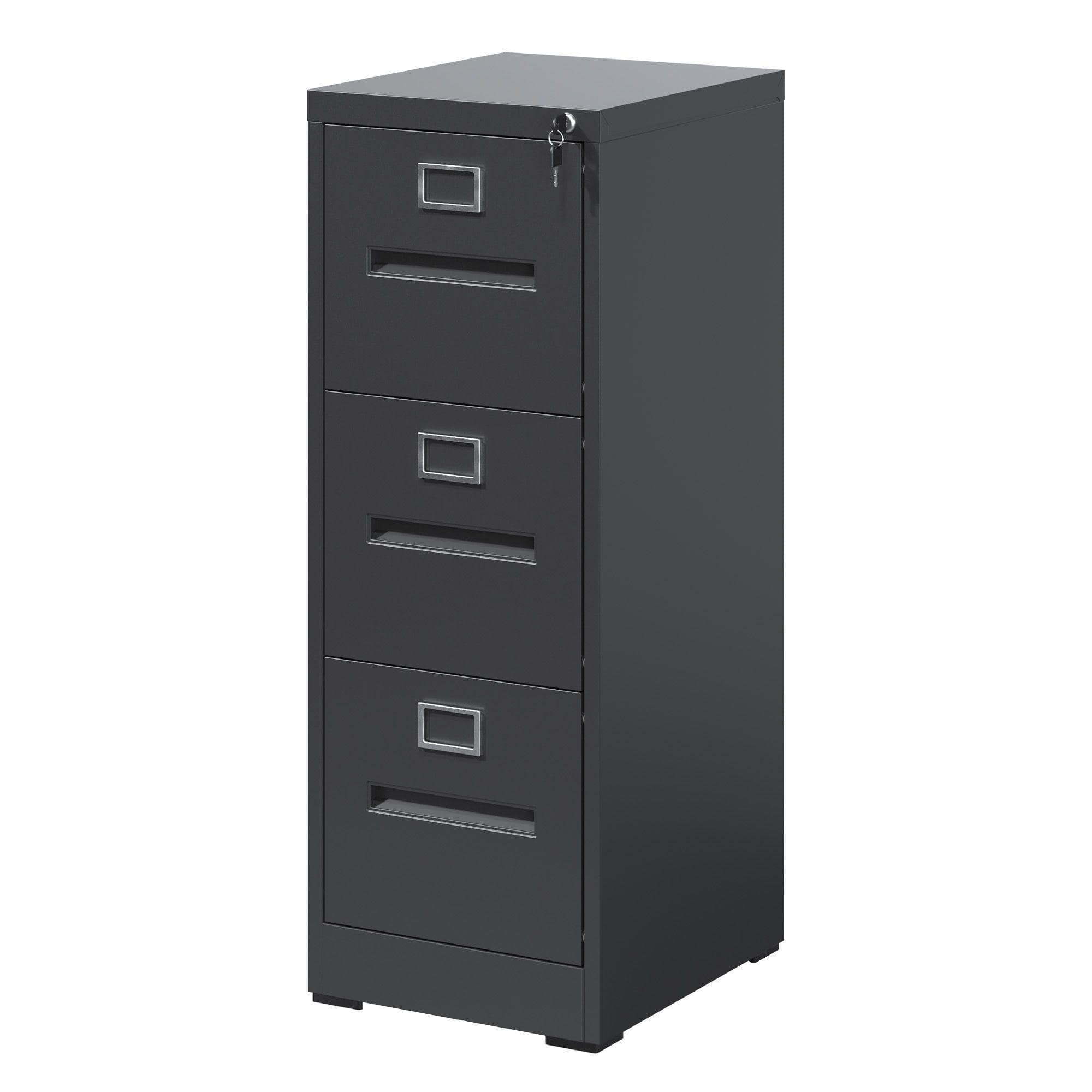 Mirfee - 3-Drawer File Cabinet with Lock, for A4/Legal/Letter Files - Black