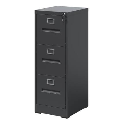 Front. Mirfee - 3-Drawer File Cabinet with Lock, for A4/Legal/Letter Files - Black.