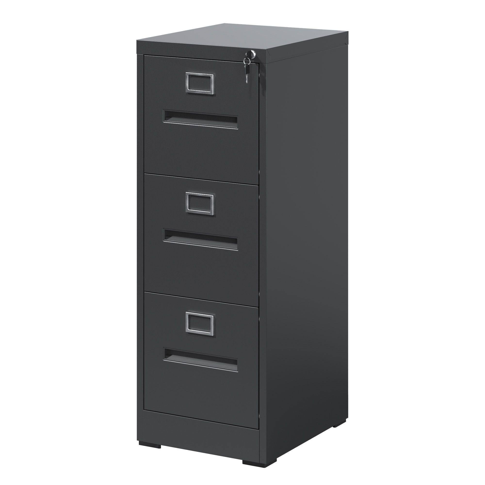 Front. Mirfee - 3-Drawer File Cabinet with Lock, for A4/Legal/Letter Files - Black.