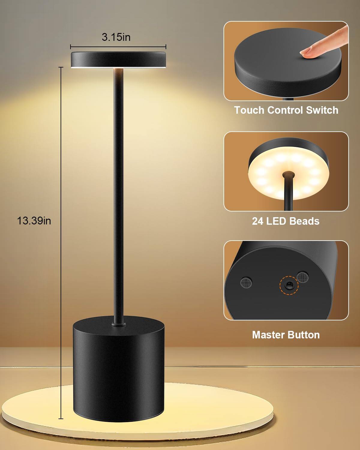 3.15in Touch Control Switch  
13.39in  
24 LED Beads  
Master Button