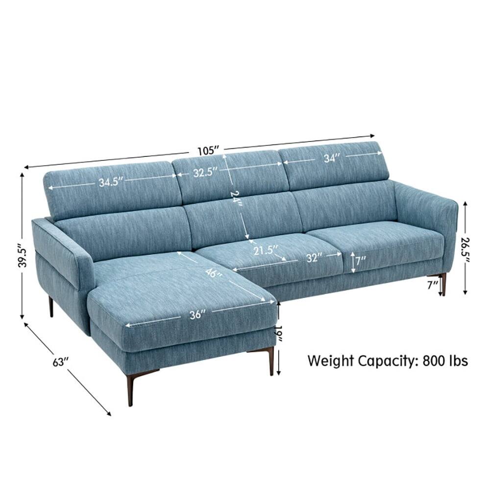 34.5" 105" 32.5" 2 24" 34" 39.5" 46" 21.5" 32" 7" 7" 26.5" 63" 36" 19"  
Weight Capacity: 800 lbs