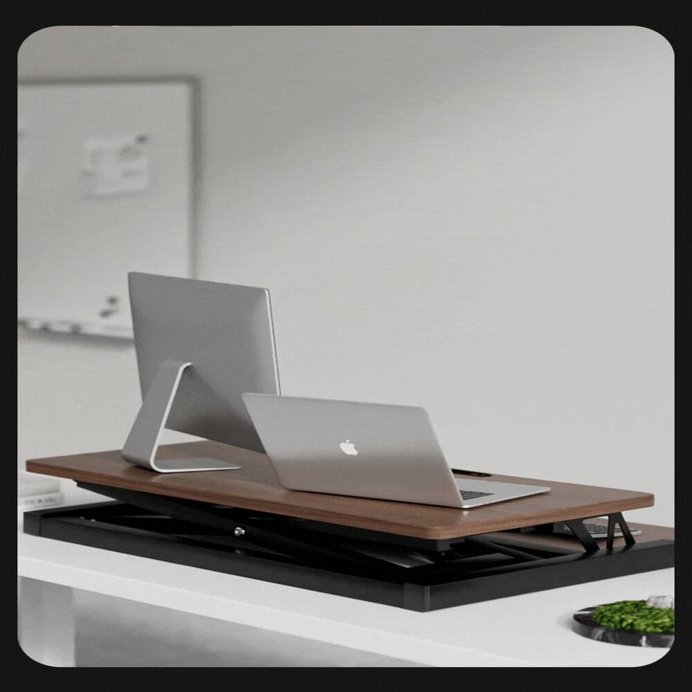 Back. Loheer - Loheer 32 Inch Desk Converter Sit to Stand Riser Walnut - Walnut.