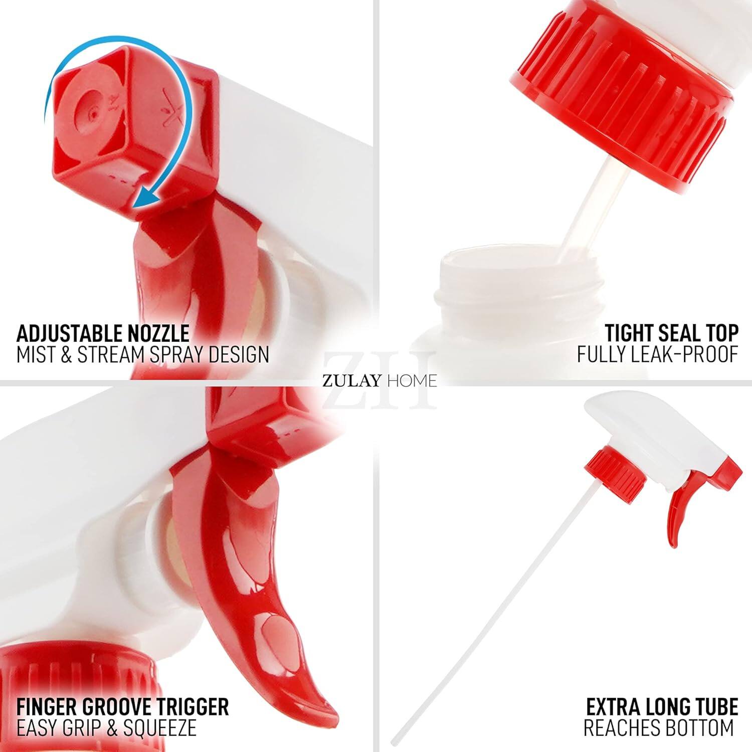 - Adjustable Nozzle
- Mist & Stream Spray Design
- Tight Seal Top
- Fully Leak-Proof
- Finger Groove Trigger
- Easy Grip & Squeeze
- Extra Long Tube
- Reaches Bottom