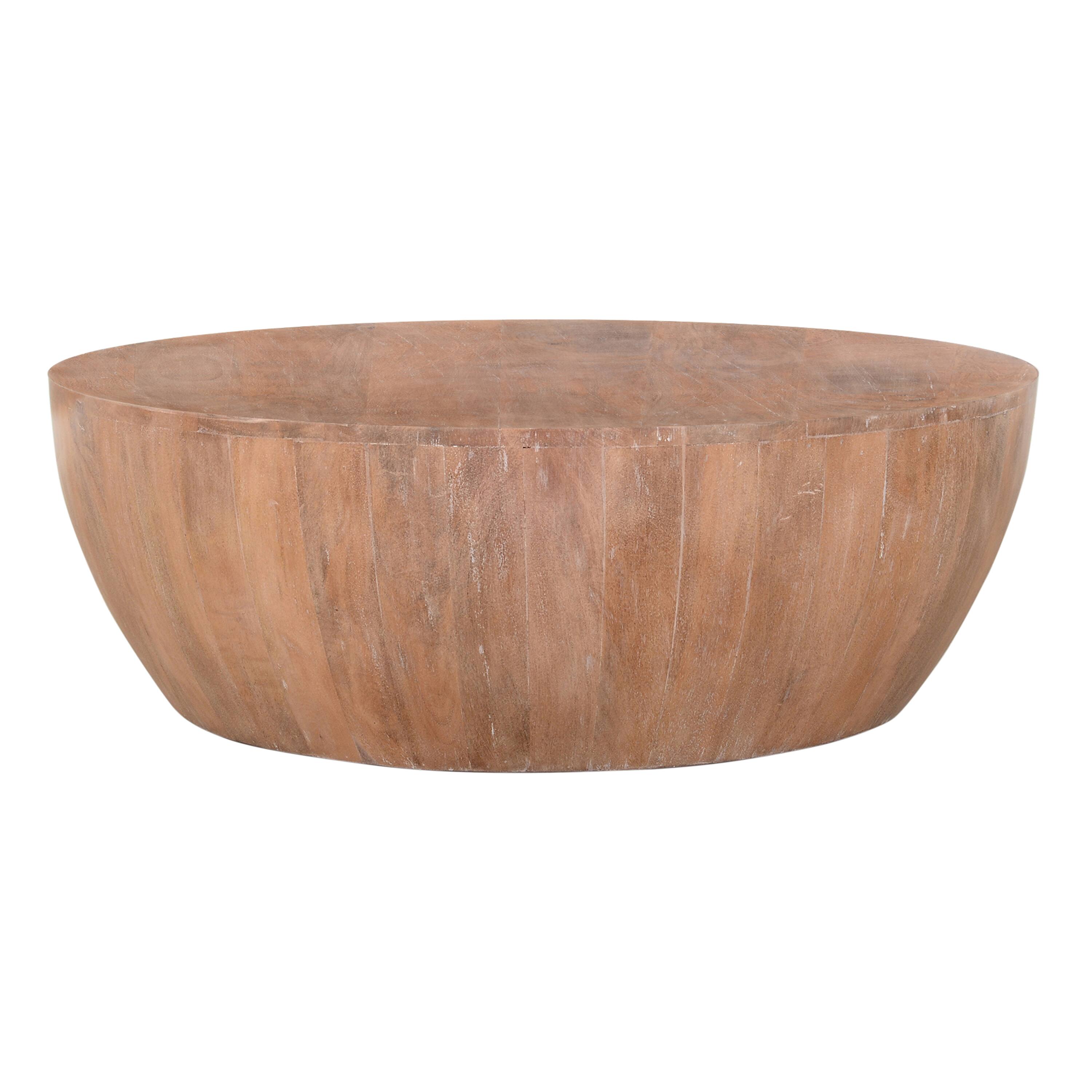 Front. Manhattan Lane - Arthur Drum Shape Wooden 35.5 Inch Coffee Table with Plank Design Base - Brown.