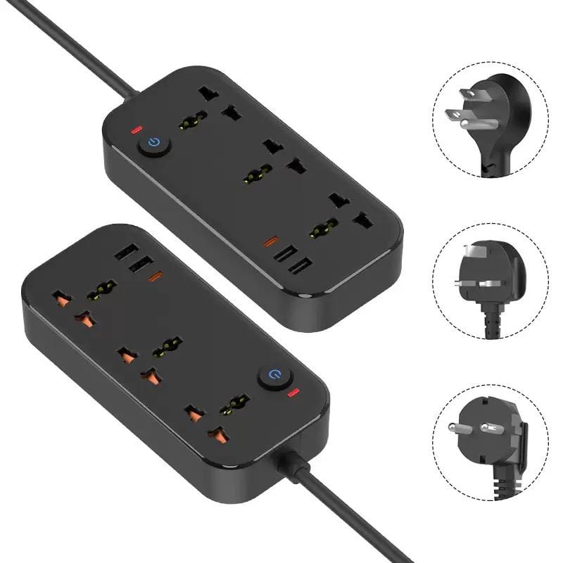 Cluzine - 3-Outlet Power Strip with USB Charging Ports, Compact Wall Outlet Extender for Home Office - Black