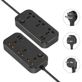Cluzine - 3-Outlet Power Strip with USB Charging Ports, Compact Wall Outlet Extender for Home Office - Black