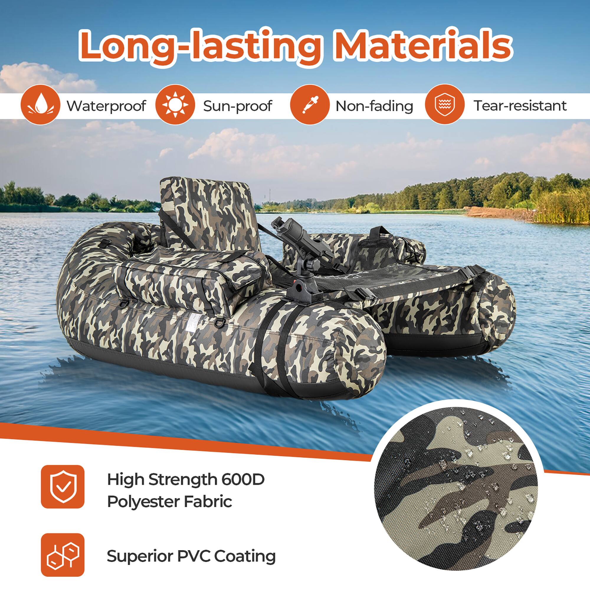 Long-lasting Materials  
Waterproof  
Sun-proof  
Non-fading  
Tear-resistant  

High Strength 600D Polyester Fabric  
Superior PVC Coating