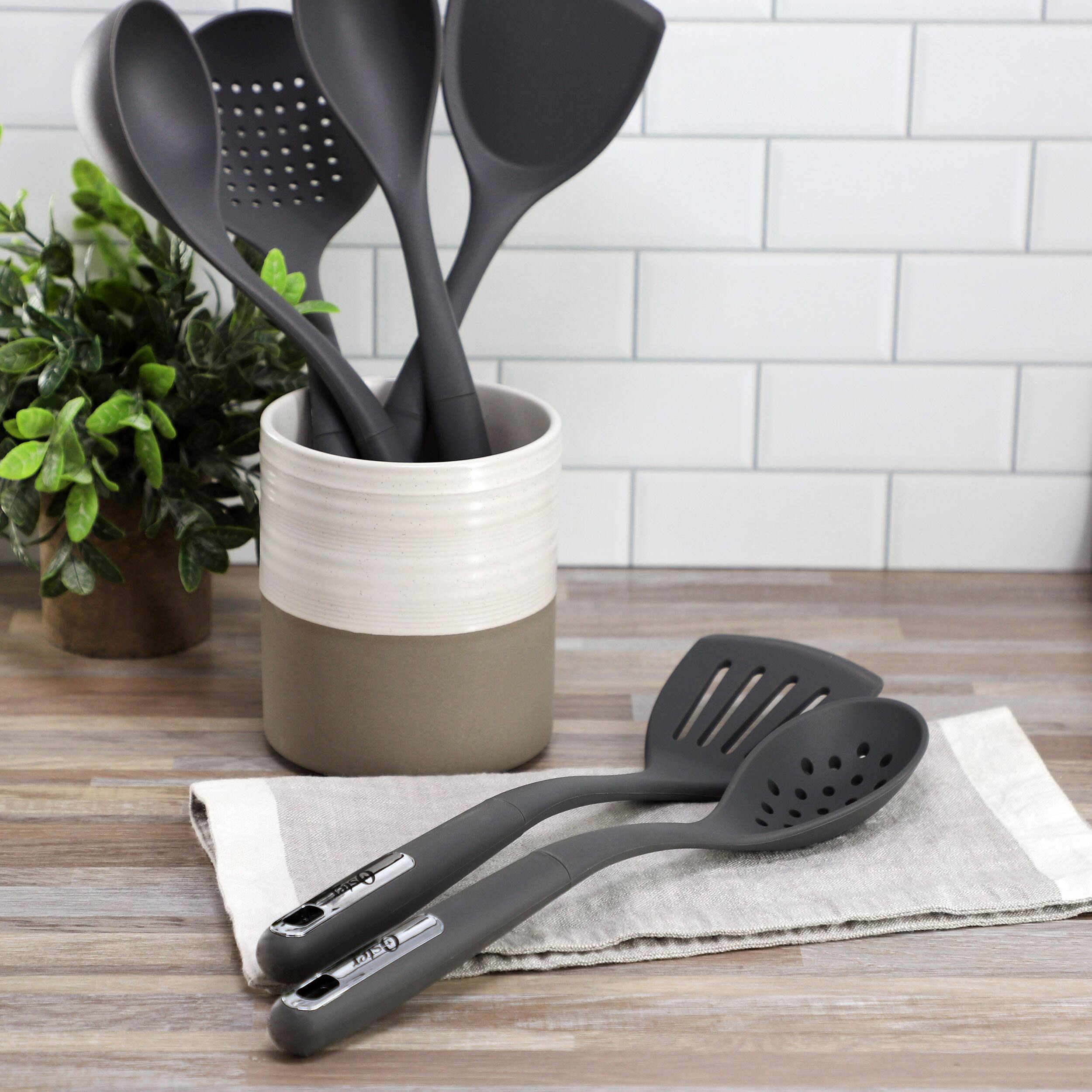 Alt View 4. Oster - Oster Ridgecrest 2 Piece Silicone Kitchen Tool Slotted Spoon and Turner Set in Gray - Grey.