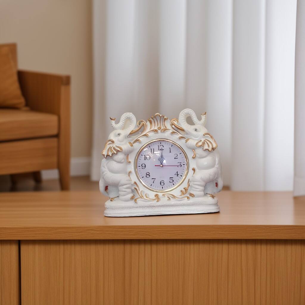 Angle. FC Design - 14.5"H White Elephant Decorative Table/Wall Clock - Unique Gift - Multicolor.