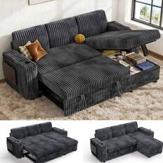 Front. Dyonery - Dyonery 85" Modular Sectional Sleeper Sofa with Pull Out Bed, 3 Seat L Shaped with Reclining Backrest,Corduroy Gray - Gray.