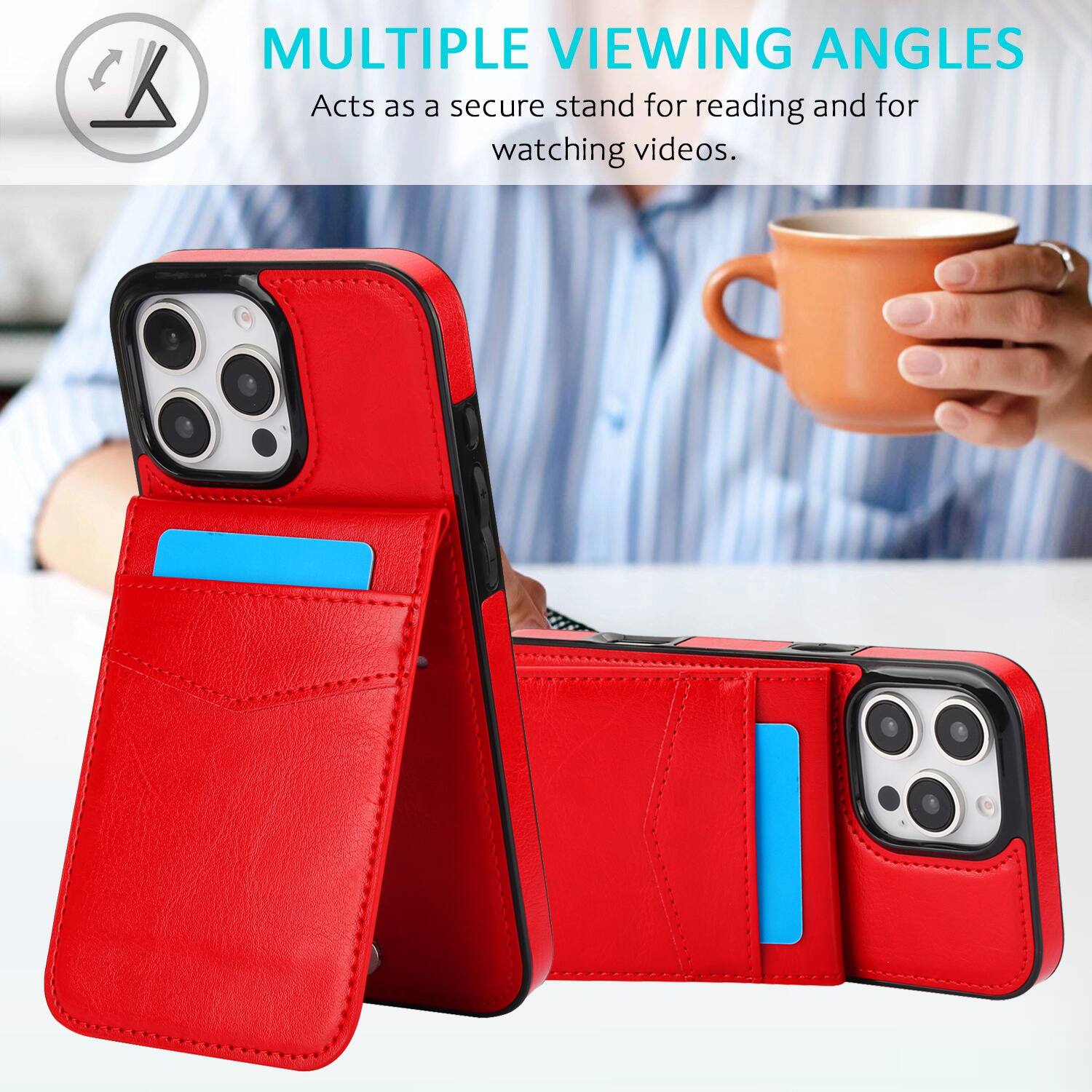 MULTIPLE VIEWING ANGLES

Acts as a secure stand for reading and for watching videos.