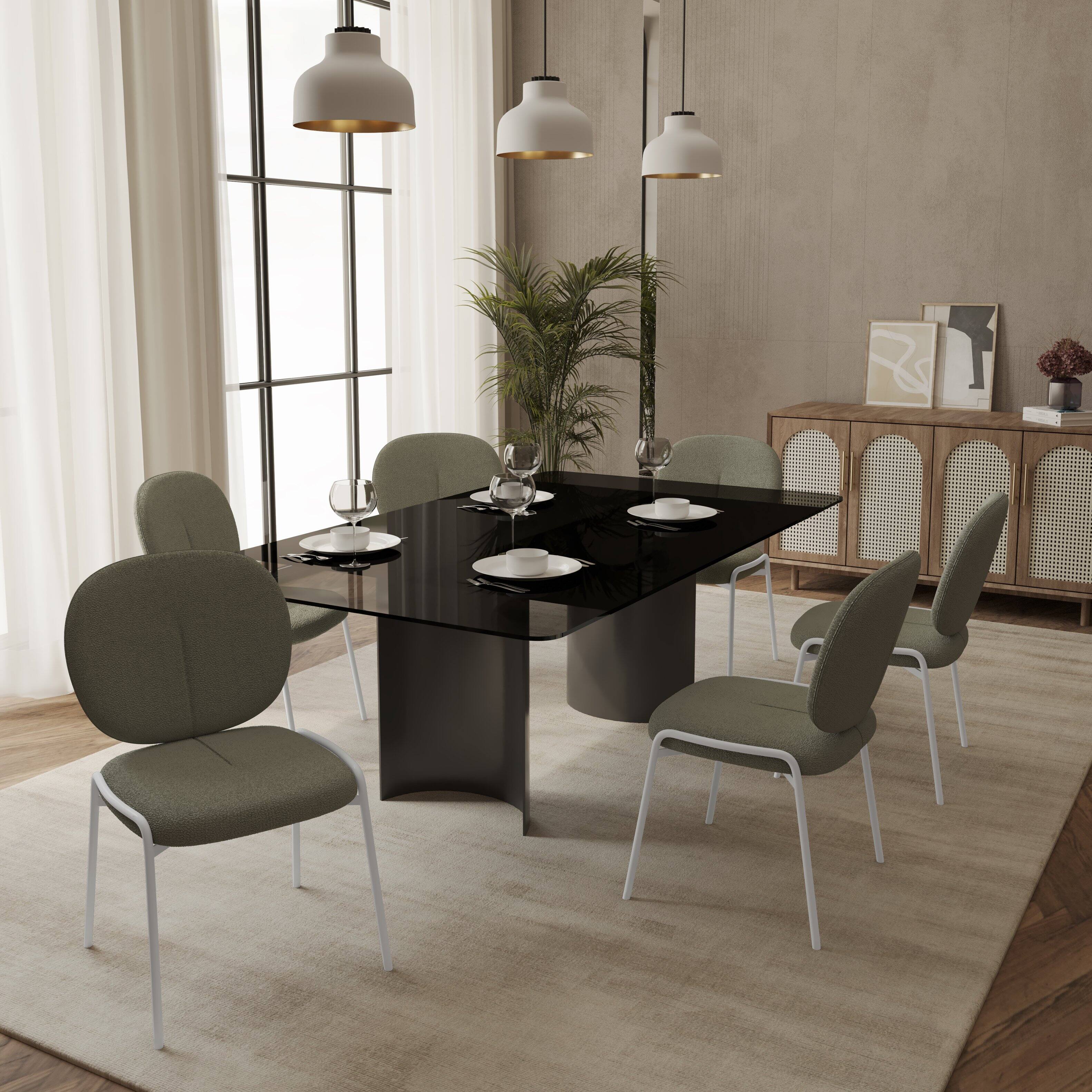 Left. LeisureMod - Celestial 2-PCS Modern Boucle Dining Chair, Padded Sponge Cushion Kitchen Side Chair with Scratch-Resistant Floor Glides - Green.