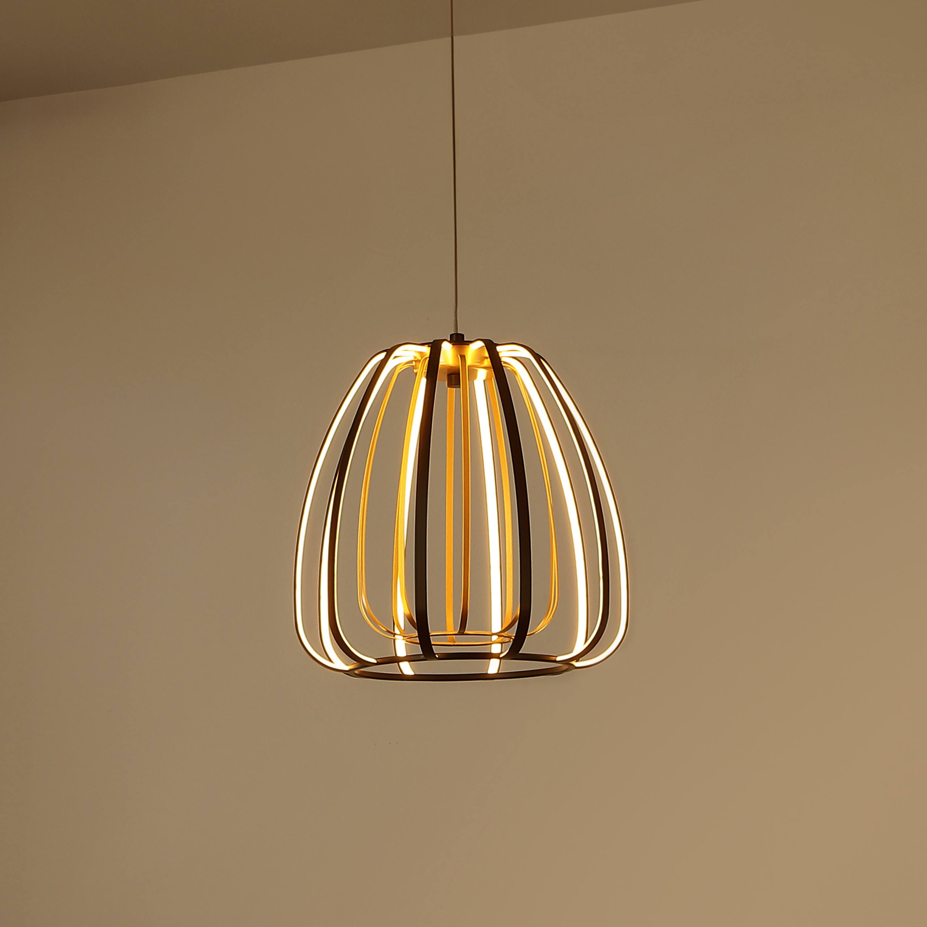 Alt View 1. Jonathan Y - Gigi 11.5" Modern Glam Metal Adjustable Dimmable Stripe Cage Integrated LED Pendant, Black/Gold Painting - Black/Gold Painting.
