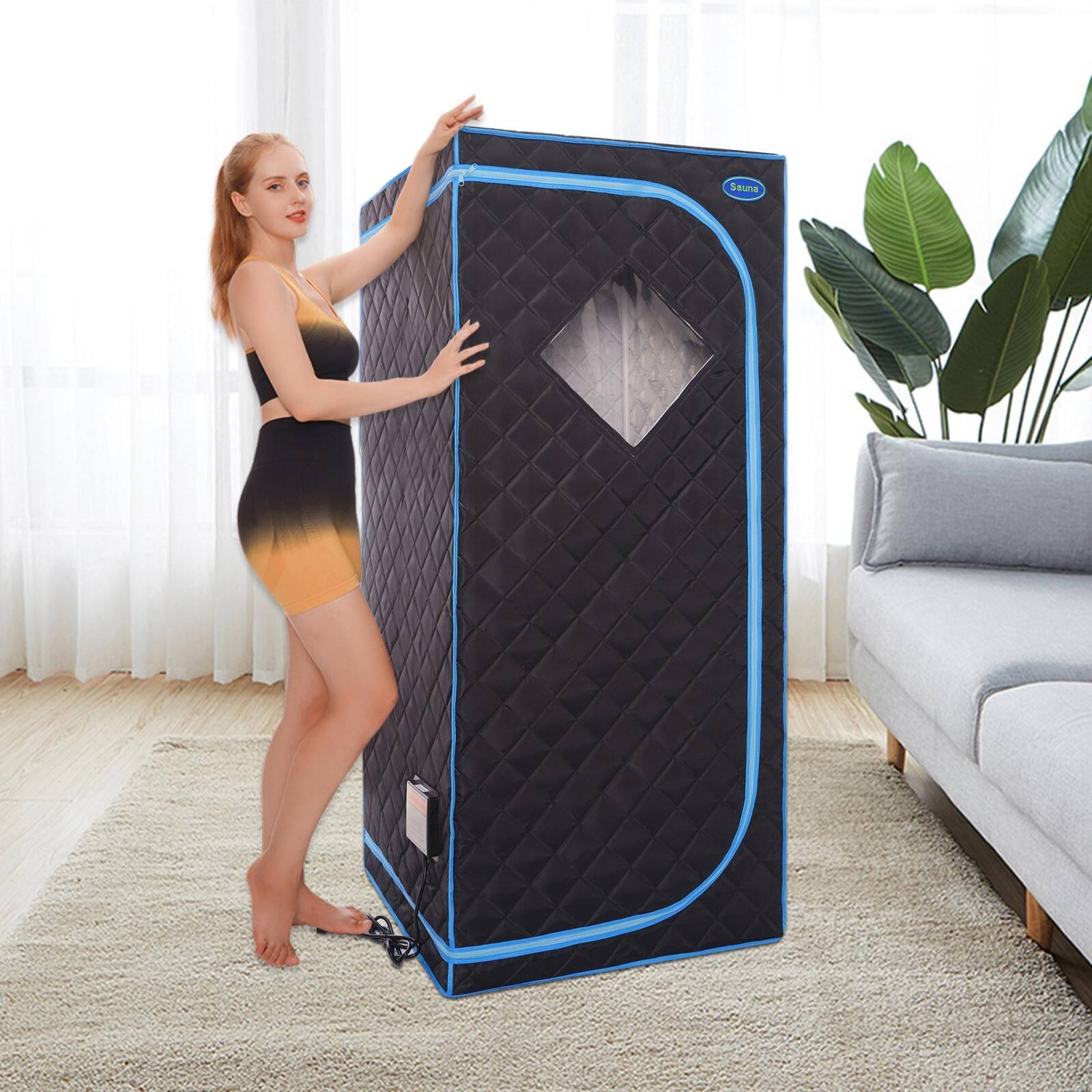 Alt View 1. Glintex - Portable Full Size Infrared Sauna tent，Infrared Panels, Heating Foot Pad,Controller, Foldable Chair .Fast heating. - Black.