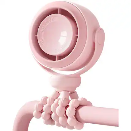 Front. PRIMEPLUS - Portable Stroller Fan, Pinch-Proof Baby Fan, 5-Speed Quiet Mini Clip on Fan, USB-C Rechargeable Battery, LED Display - PINK.