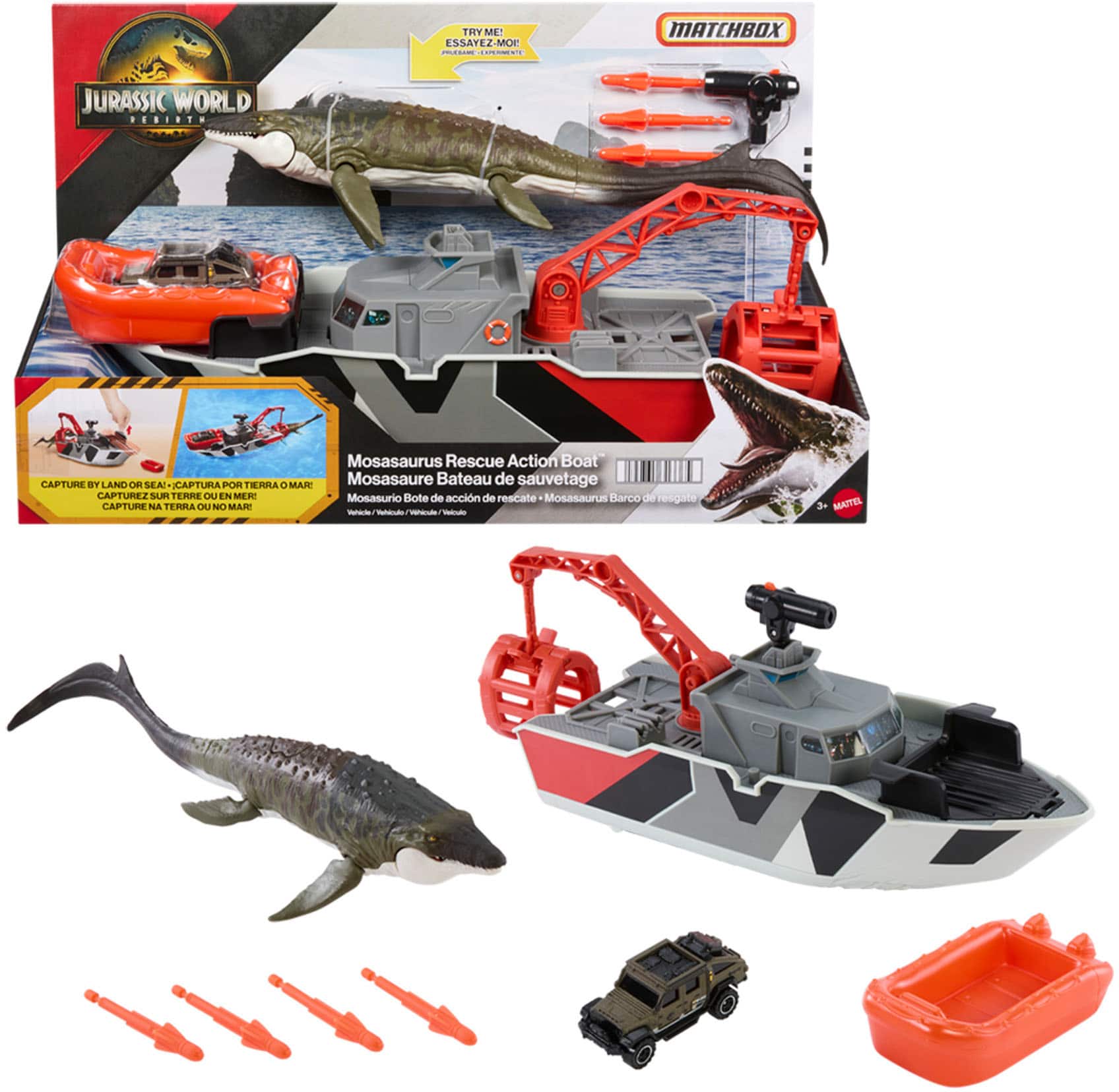 Jurassic World - Matchbox Mosasaurus Rescue Action Boat - Front_Zoom
