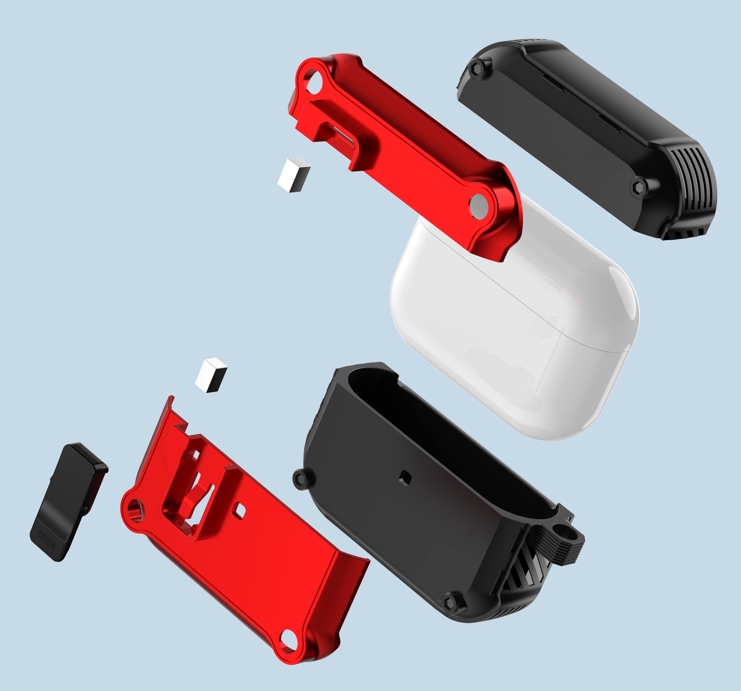 Alt View 3. Dteck - For Airpods Pro 3rd Gen (2025) Safety Lock Shockproof Rugged Case with Keychain+Cleaner Pen - Red.