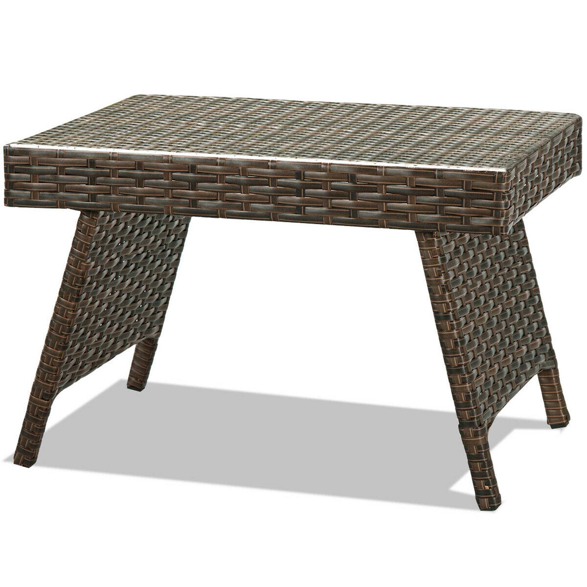 Alt View 3. Gymax - Gymax Folding Rattan Wicker Coffee Side Table Patio Garden Poolside Yard Outdoor - Brown.