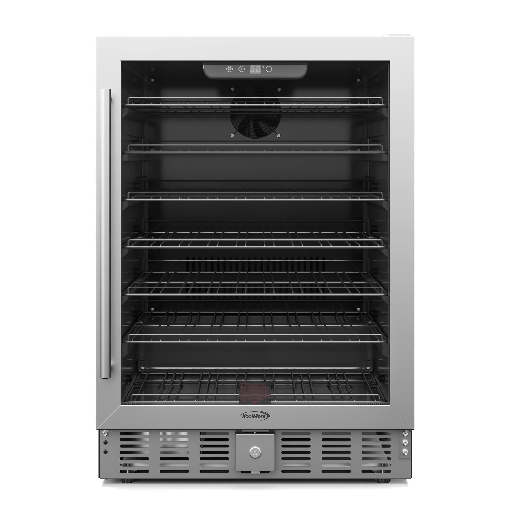Left. Koolmore - 23.4 in. Stainless Steel, Glass-Door Built-In Refrigerator and Beverage Cooler, 5 Cu. ft. KM-BIR5C-GD. - Black and Stainless-Steel.