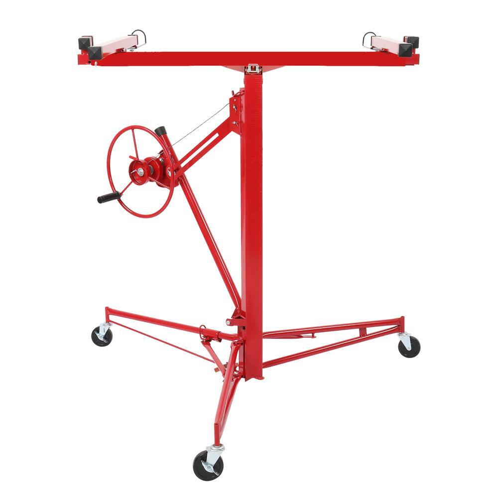 Alt View 2. Winado - 16FT Drywall Rolling Lifter Panel Hoist Jack with Lockable Casters & Tilting Cradle for Ceiling and Wall Installation - Red.